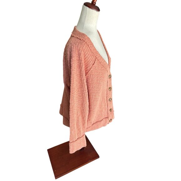 Cardigan Sweater XL Distressed Raw Edge LS Cotton Two by Vince Camuto Salmon - Picture 2 of 10